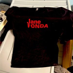 Black T-Shirt with Red Jane Fonda Print